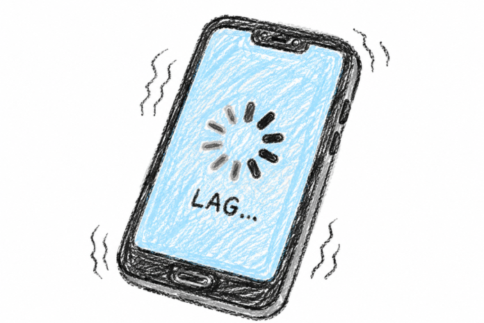 Ilustrasi smartphone yang mengalami penurunan performa akibat kapasitas penyimpanan penuh, banyaknya aplikasi aktif, dan penggunaan dalam jangka waktu lama.
